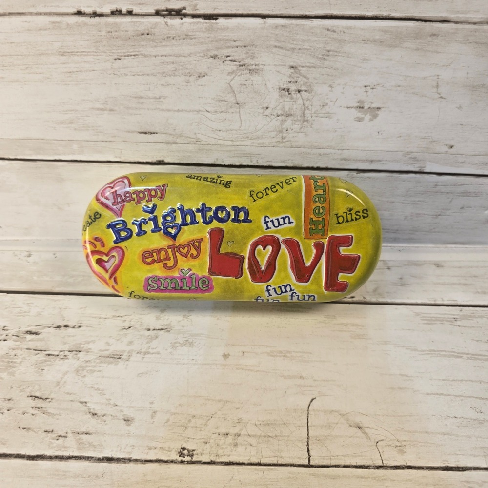 Brighton Sunglasses Hard Shell Case Yellow Love Happy Bliss Pop Art Striped